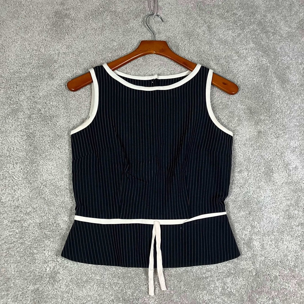 VTG TR Bentley Pinstripe Womens Sleeveless Top 8 Black White Button Peplum Y2K